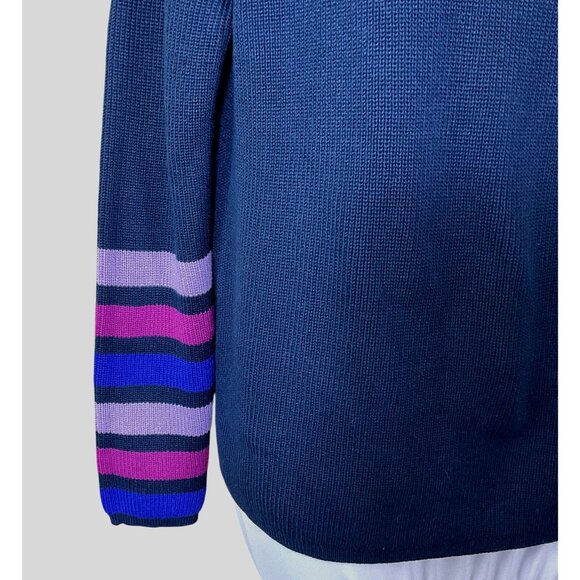 Title Nine Offsite Synergy Navy Turtleneck Striped Sleeve Knit Sweater S NWT - Picture 3 of 9